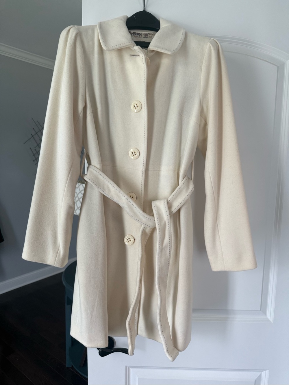 Cream Merona Wool Blend Trench Coat Button Down